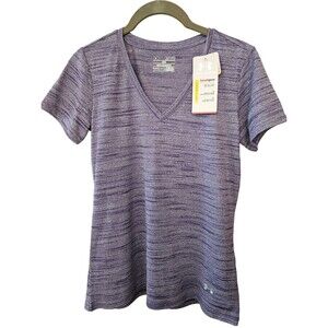NWT Womens XS Under Armour Loose Anti Oder V-Neck Short Sleeve Purple Shirt